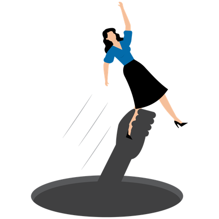 Businesswoman tries to get out of comfort zone but is held back by hands  Illustration