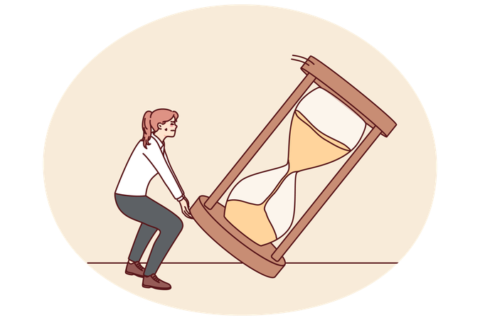 Businesswoman try to flip sand clock  Illustration