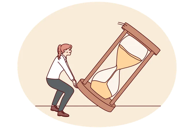 Businesswoman try to flip sand clock  Illustration