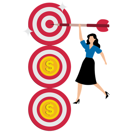 Businesswoman trying to achieve financial goals  Illustration