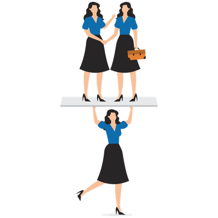 Businesswoman trying to balance negotiation partners on seesaw  Illustration