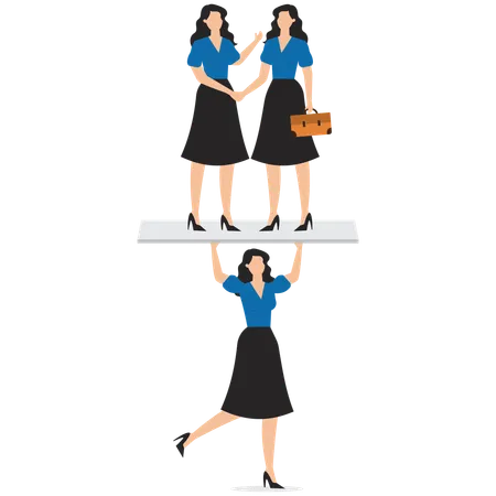 Businesswoman trying to balance negotiation partners on seesaw  Illustration