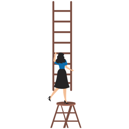 Businesswoman trying to move from ladder to another one beside  Illustration