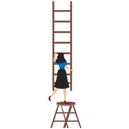 Businesswoman trying to move from ladder to another one beside  Illustration