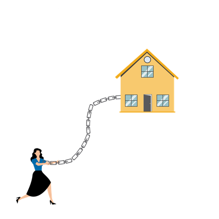 Businesswoman Trying To Save Her Home From Mortgage  Illustration