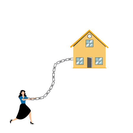 Businesswoman Trying To Save Her Home From Mortgage  Illustration