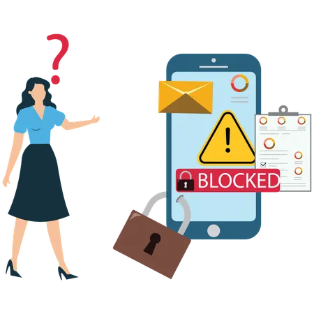 ビジネスウーマンがアカウントのブロックを解除  イラスト