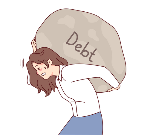 Businesswoman under huge debt Illustration