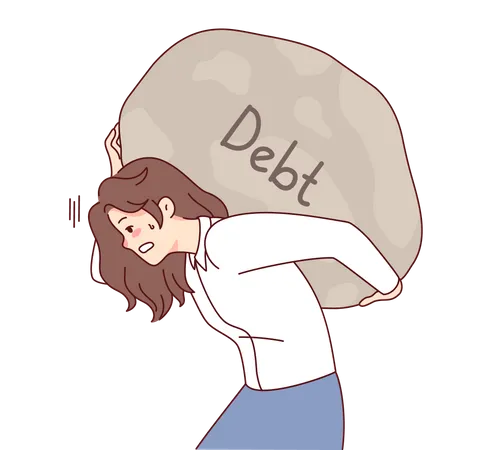 Businesswoman under huge debt Illustration
