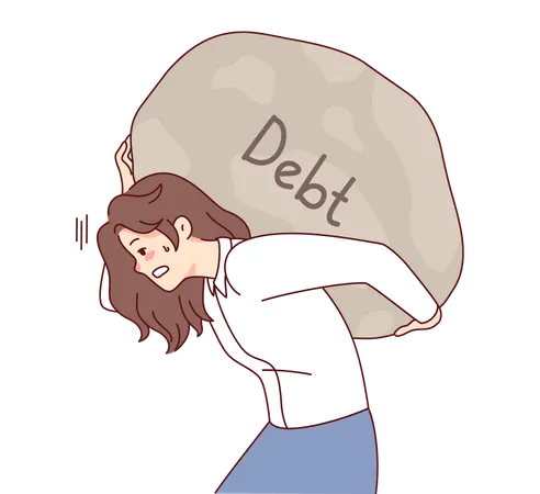 Businesswoman under huge debt  Illustration