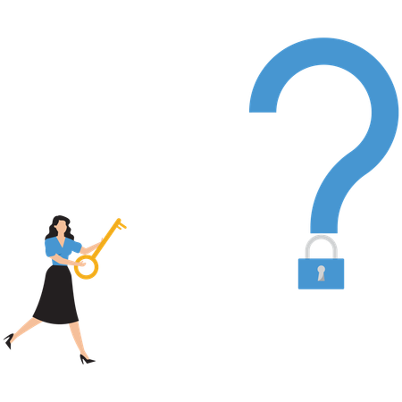 Businesswoman unlocking business questions  Illustration