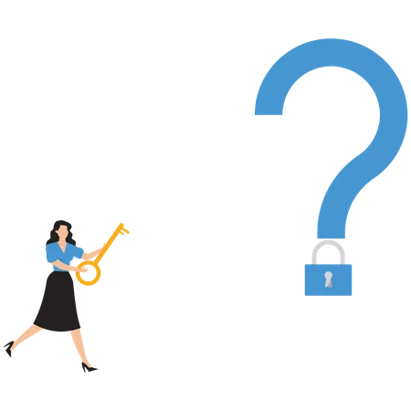 Businesswoman unlocking business questions  Illustration