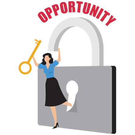 Businesswoman unlocking new opportunities  Illustration