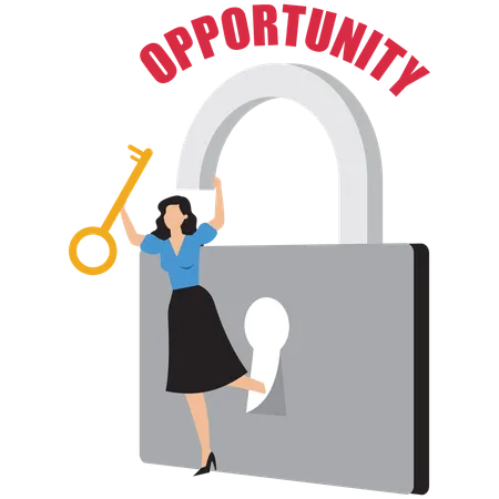 Businesswoman unlocking new opportunities  Illustration