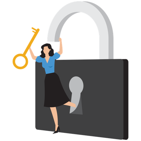 Businesswoman unlocking new opportunities  Illustration