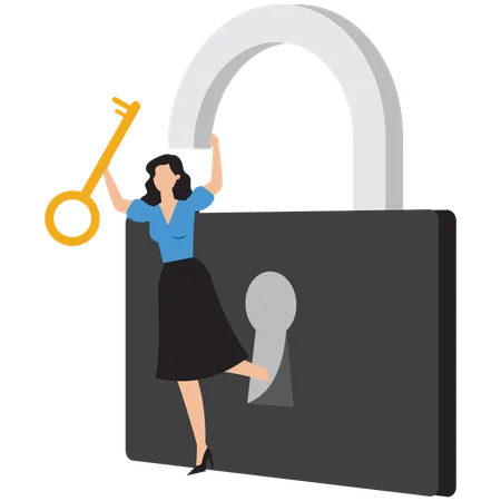 Businesswoman unlocking new opportunities  Illustration