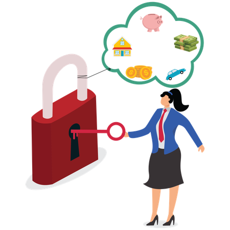 Businesswoman Unlocking saving  Illustration