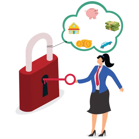 Businesswoman Unlocking saving  Illustration