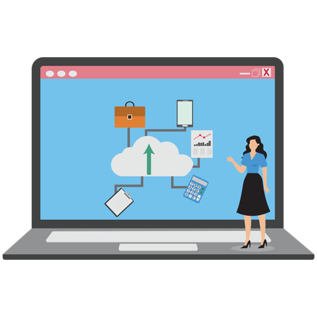 Businesswoman uploading cloud data  Illustration