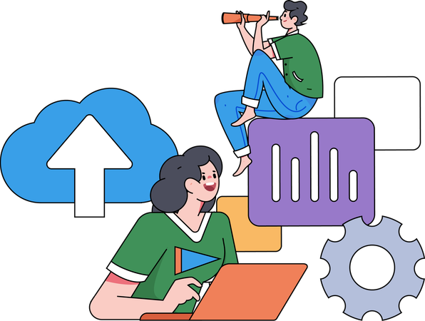 Businesswoman uploading data to cloud  Illustration