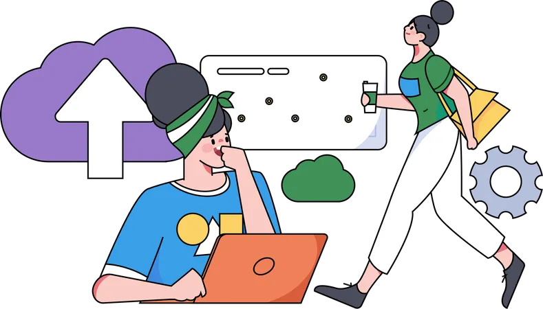 Businesswoman uploading data to cloud  Illustration