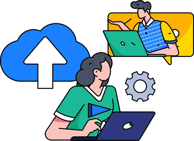 Businesswoman uploading data to cloud  Illustration