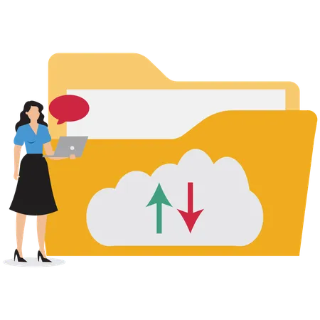 Businesswoman uploading file to cloud folder  Illustration