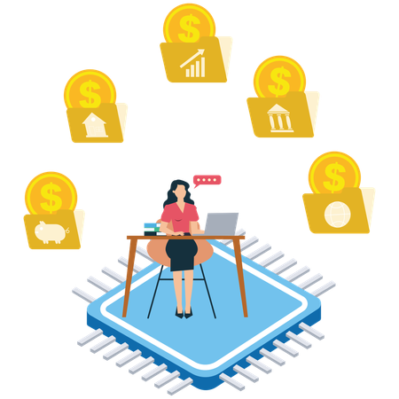 Businesswoman use Modern business technology  Illustration