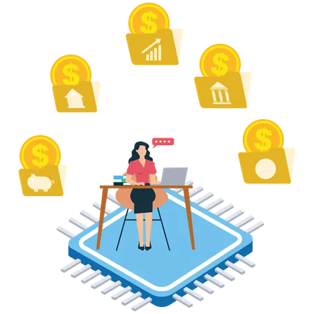 Businesswoman use Modern business technology  Illustration