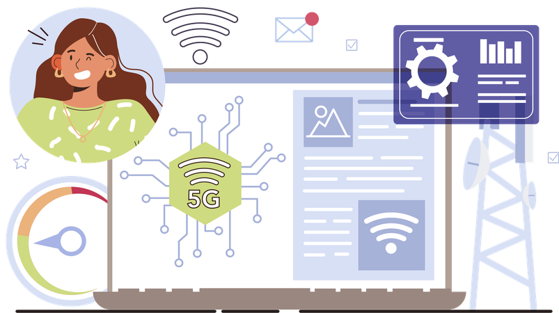 Businesswoman uses 5G network  Illustration