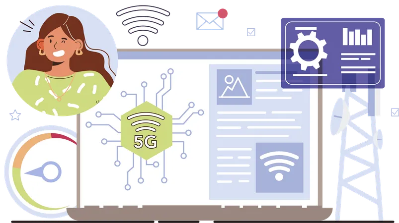 Businesswoman uses 5G network  Illustration