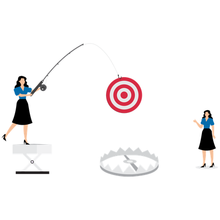 Businesswoman uses a target to lure others into a trap  Illustration