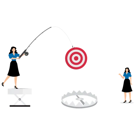 Businesswoman uses a target to lure others into a trap  Illustration