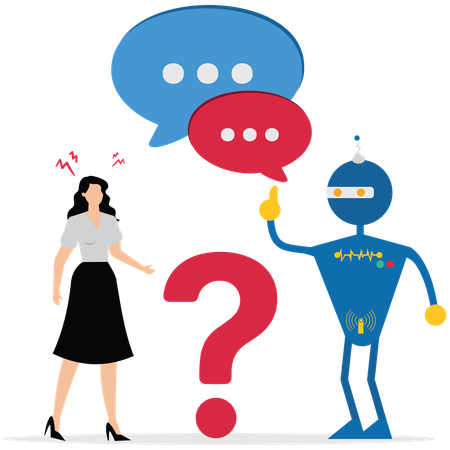 Businesswoman using AI to answer question  Illustration