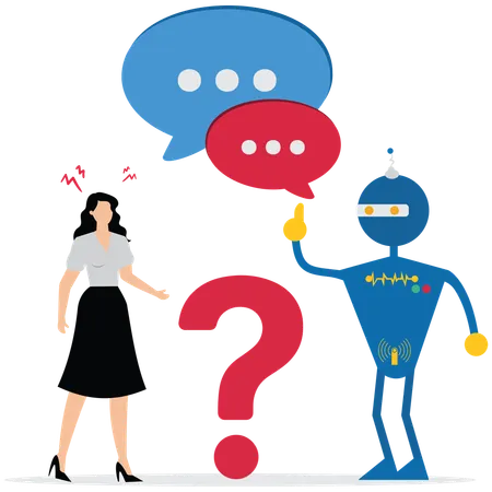 Businesswoman using AI to answer question  Illustration