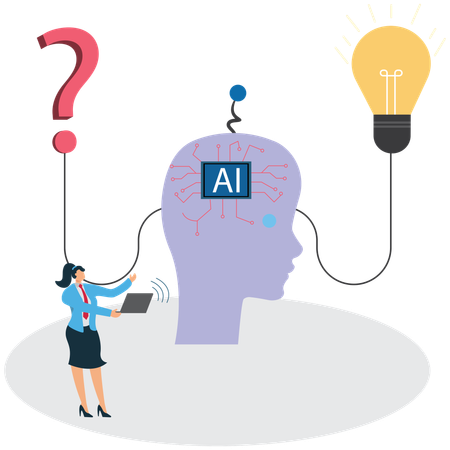 Businesswoman Using AI to solve problems and generate creative solutions  Illustration