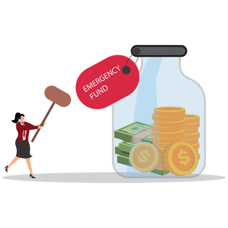 Businesswoman using emergency fund  Illustration