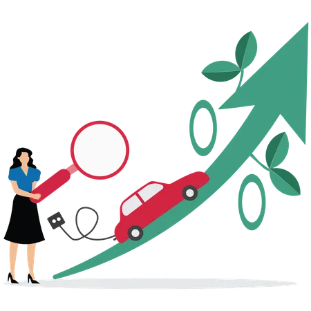Businesswoman using EV Car Charging  Illustration
