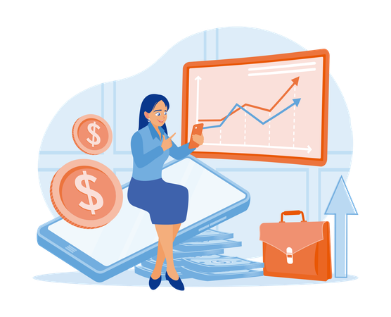 Businesswoman using mobile analyze stock market  Illustration