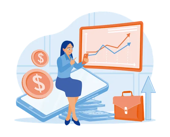 Businesswoman using mobile analyze stock market  Illustration