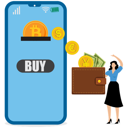 Businesswoman using online mobile wallet  Illustration