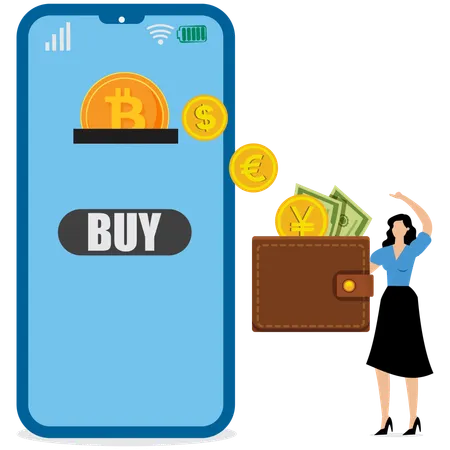 Businesswoman using online mobile wallet  Illustration