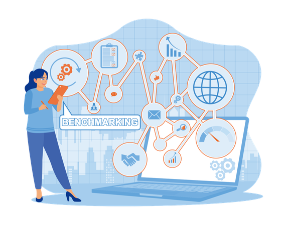 Businesswoman Using Tablet And Laptop  Illustration