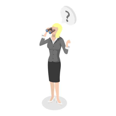 Businesswoman using telescope find business vision with bad communication  Illustration