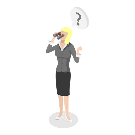 Businesswoman using telescope find business vision with bad communication  Illustration