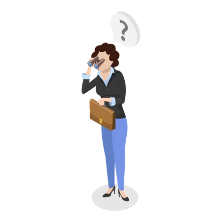 Businesswoman using telescope looking on opposite directions while doing bad communication  Illustration