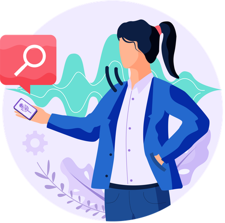 Businesswoman using voice activated digital assistant  Illustration