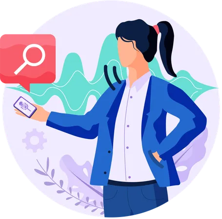 Businesswoman using voice activated digital assistant  Illustration