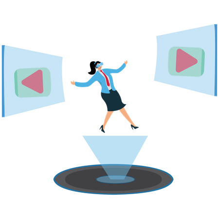Businesswoman viewing 3D Hologram Projection  Illustration