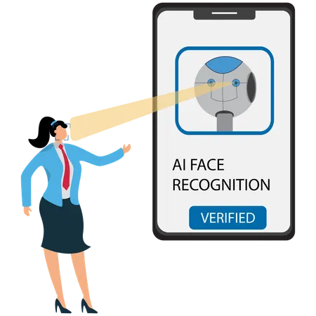 Businesswoman viewing AI Face Recognition  Illustration